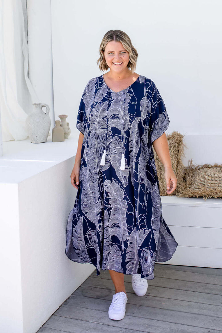 Long Kaftan Dress - Blue Leaf — gallery