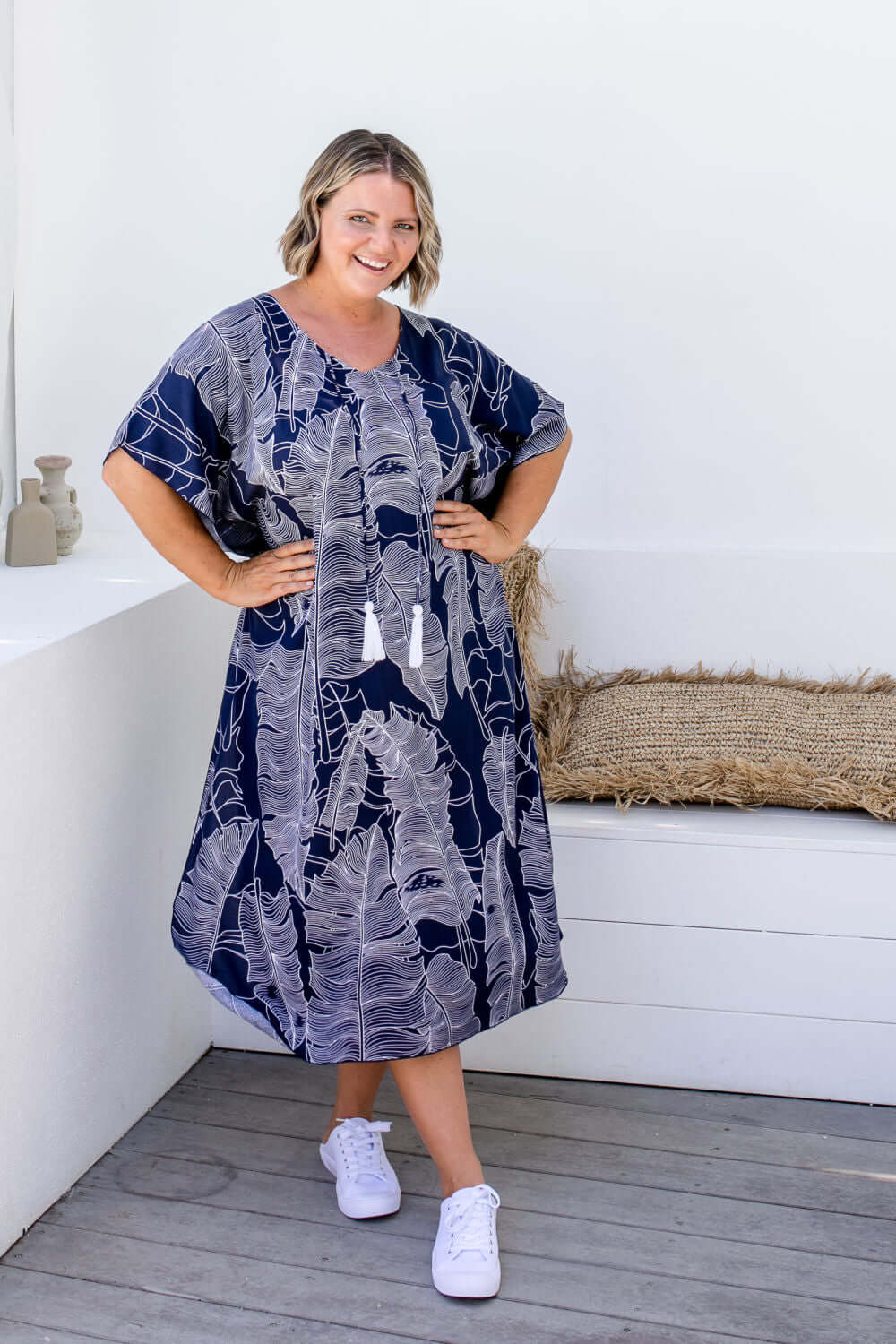 Long Kaftan Dress - Blue Leaf — gallery