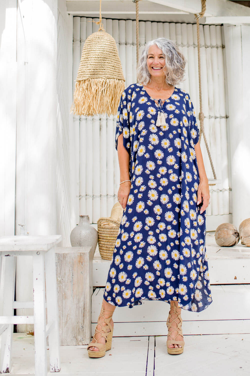 Blue Sunflower Long Kaftan Dress — gallery