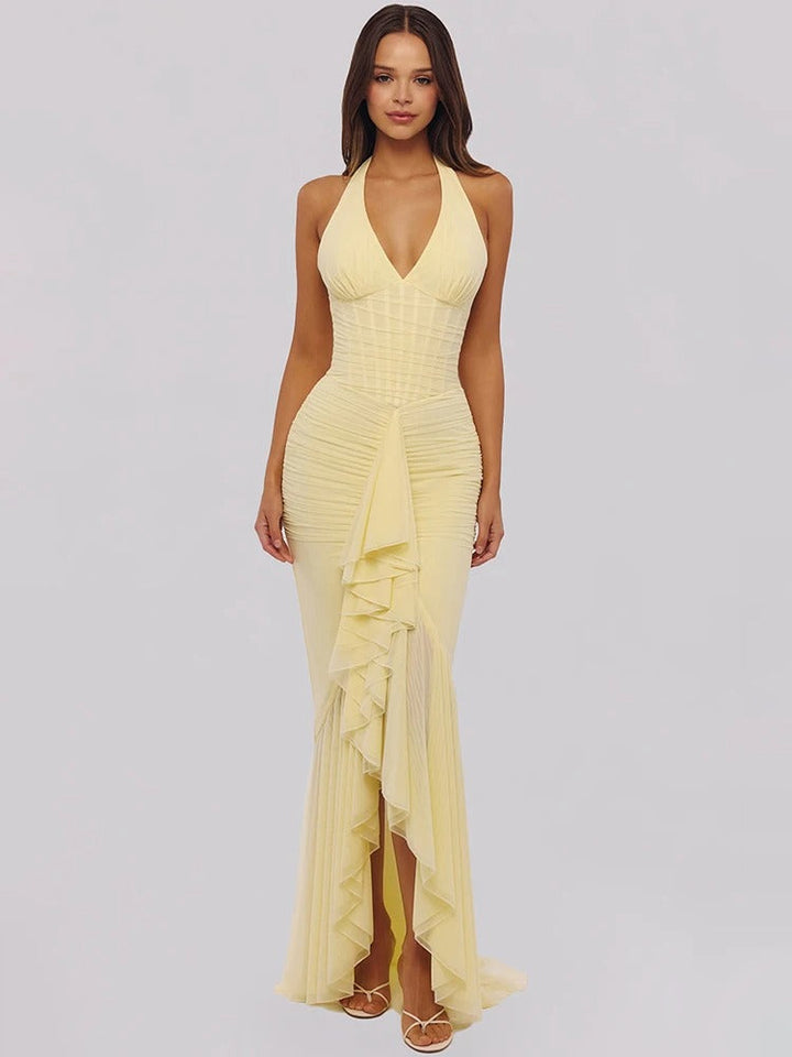 Soleya Halter Neck Ruched Maxi Dress for Women