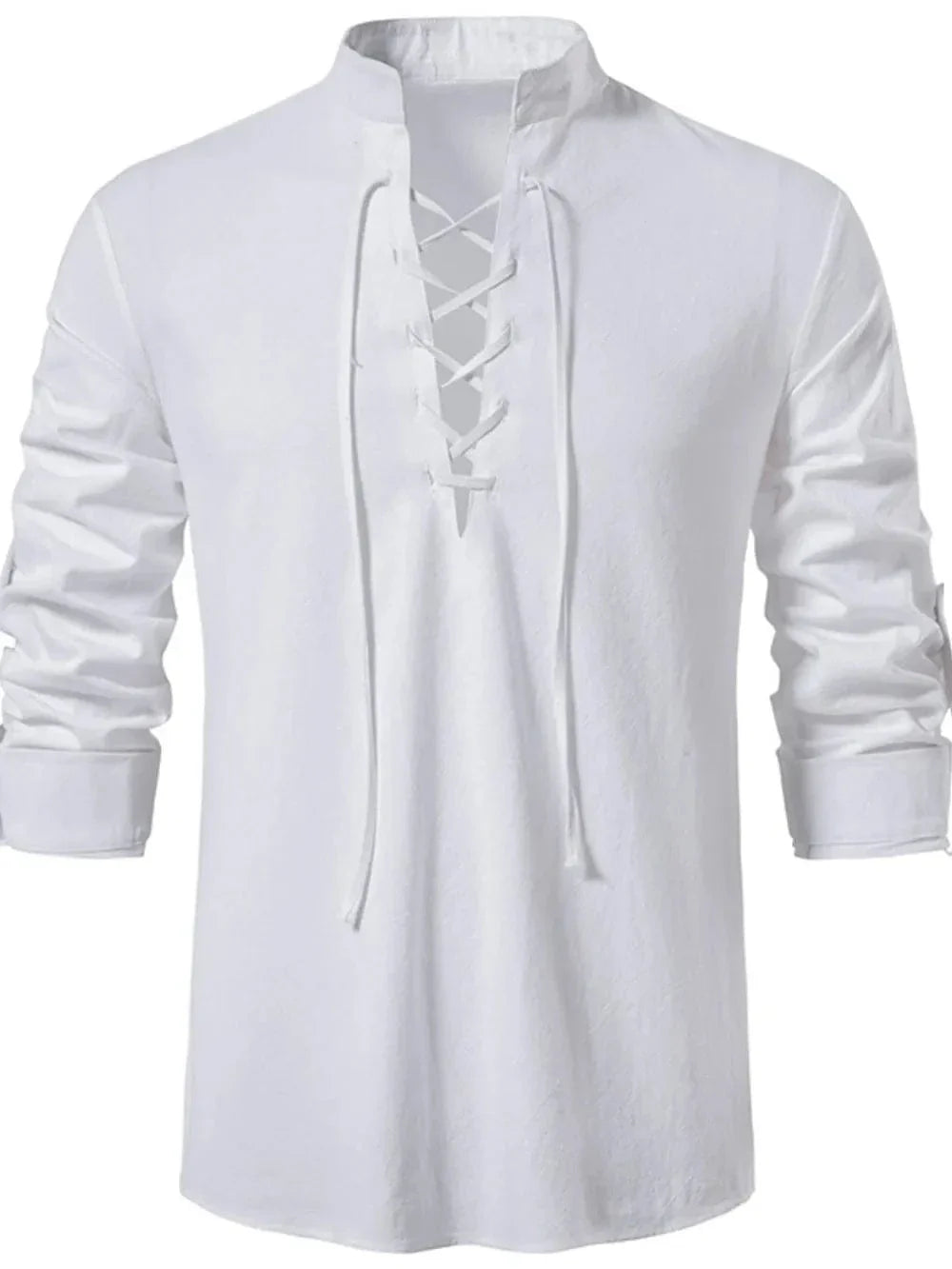 Lace-Up Long Sleeve Cotton Shirt for Men - gallery