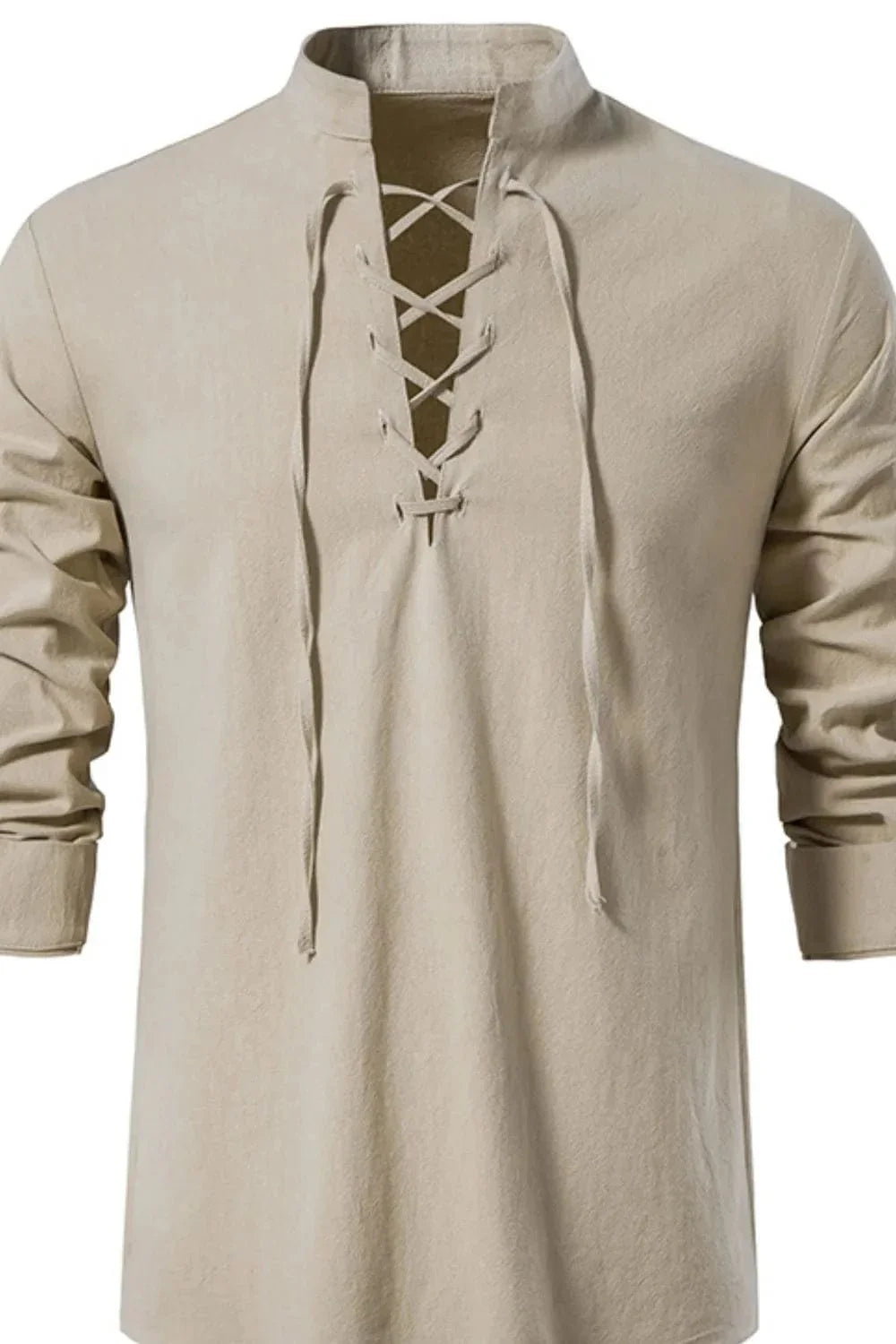 Lace-Up Long Sleeve Cotton Shirt for Men - gallery