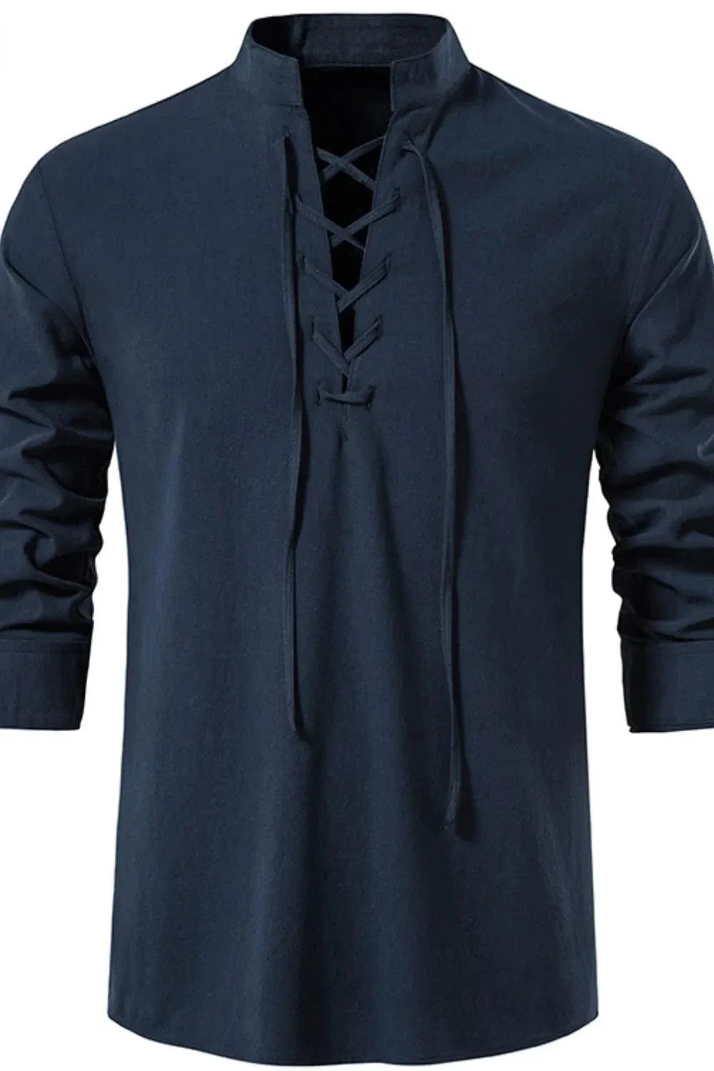 Lace-Up Long Sleeve Cotton Shirt for Men - gallery