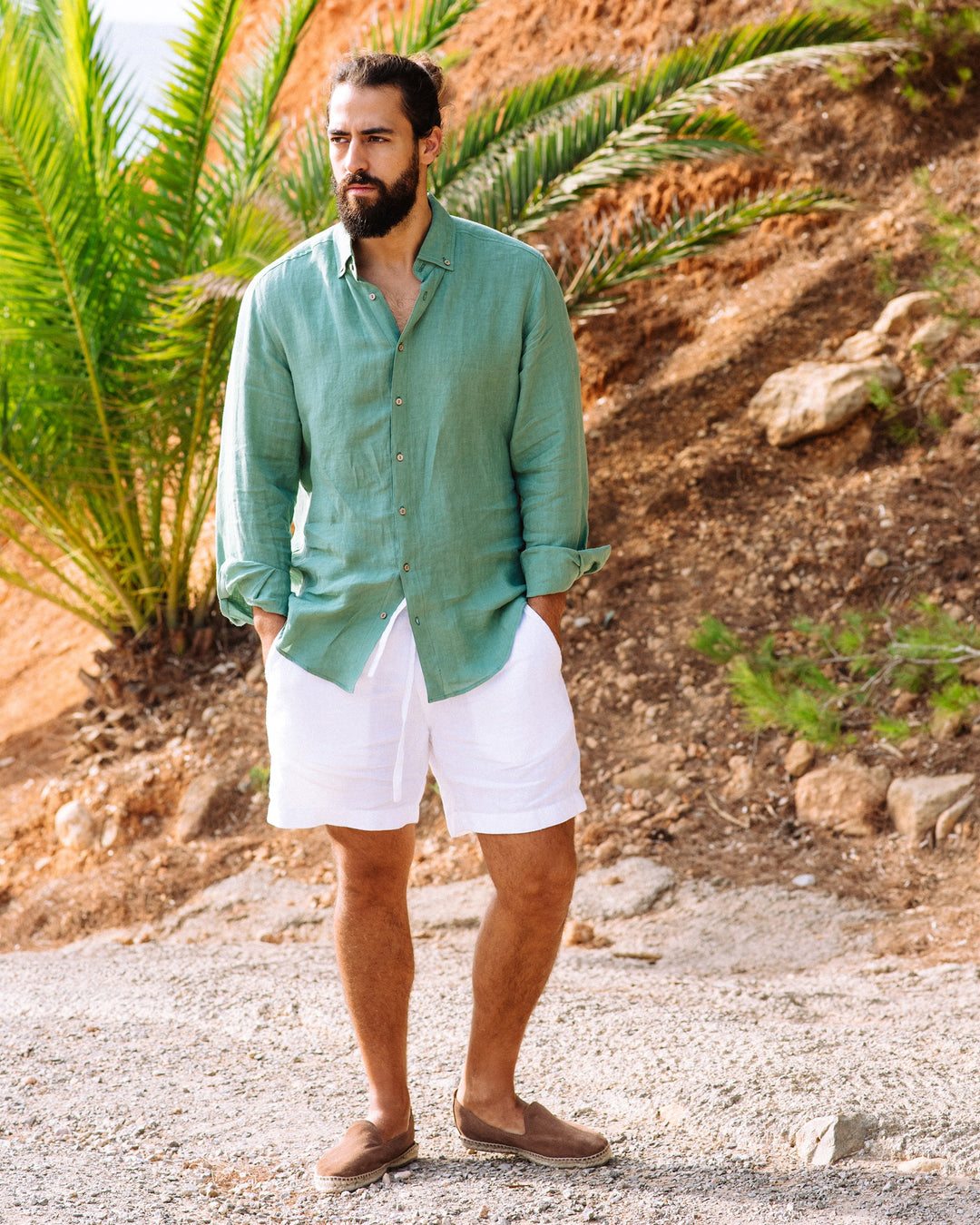Nevada Linen Button-Down Shirt in Matcha Green for Men - gallery