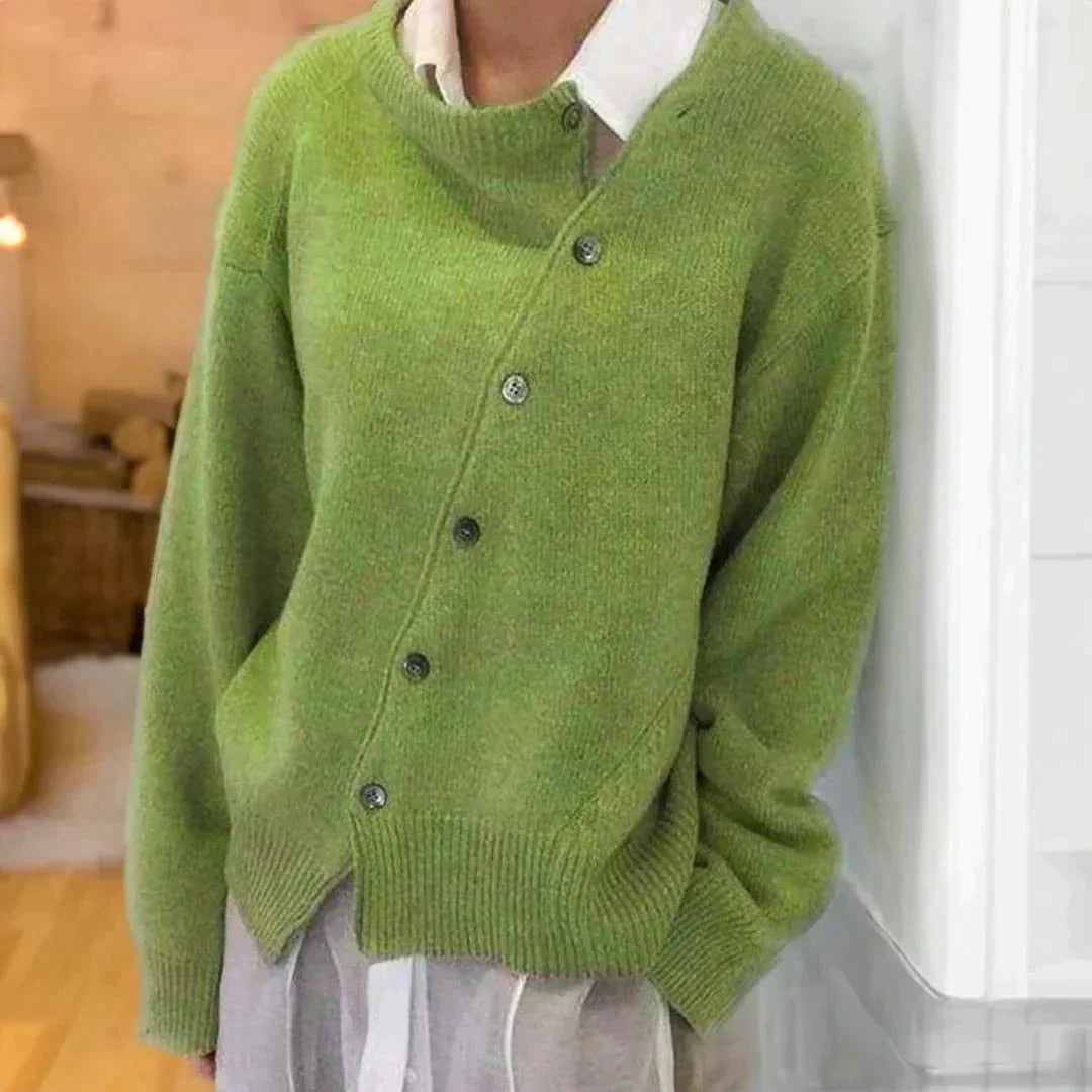 Frieda Asymmetric Button Knit Jumper with Layered Hem