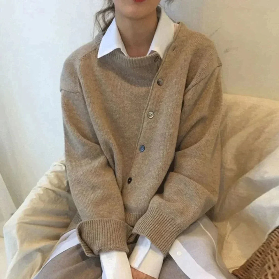 Frieda Asymmetric Button Knit Jumper with Layered Hem