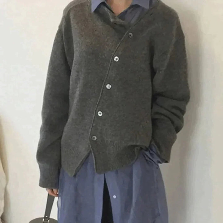 Frieda Asymmetric Button Knit Jumper with Layered Hem