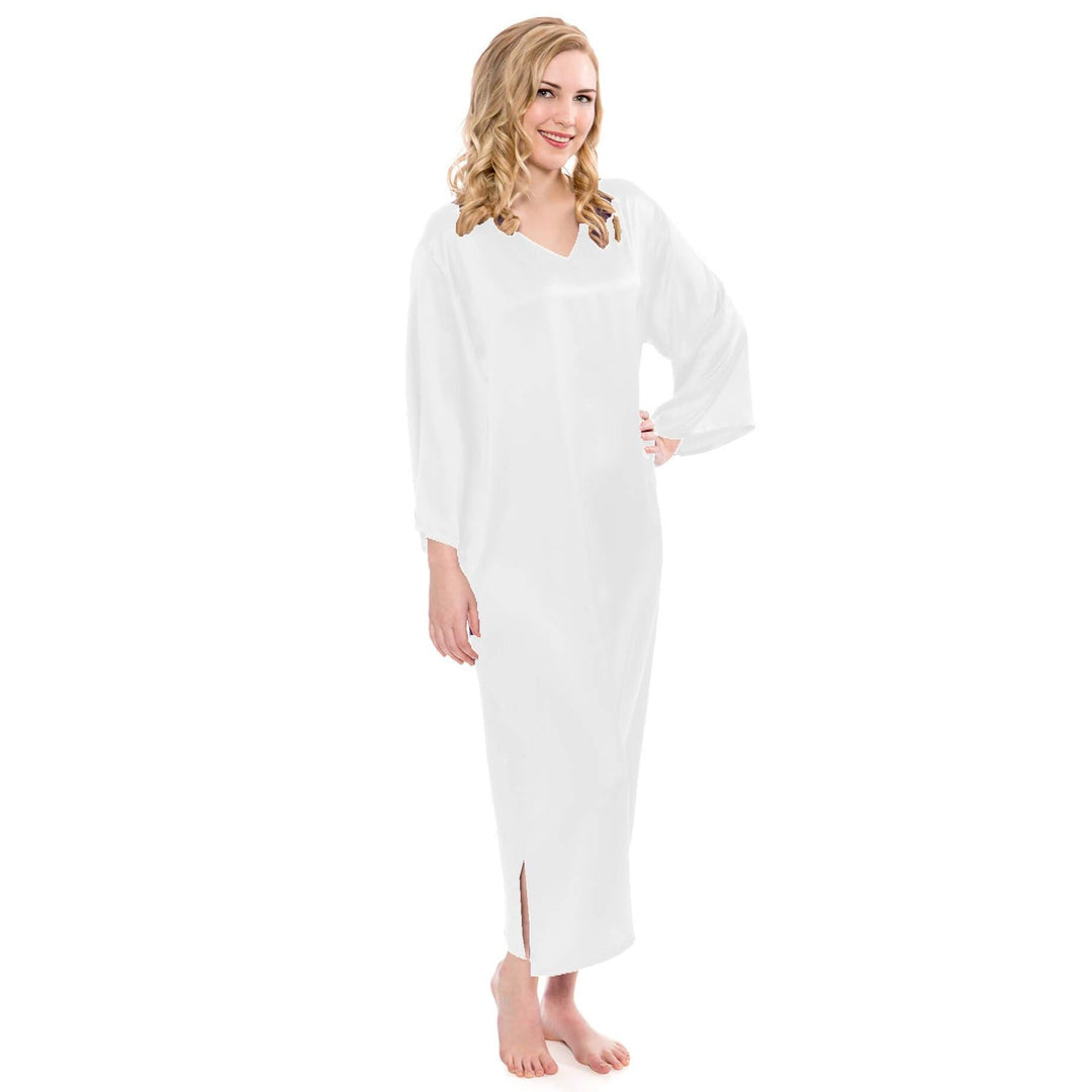 Women Loose Pullover Silk Nightwear Long Silk Dressing Gown — White
