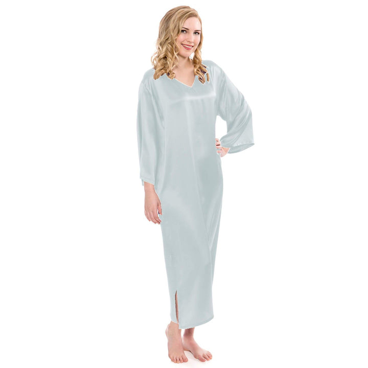 Women Loose Pullover Silk Nightwear Long Silk Dressing Gown — Light Blue