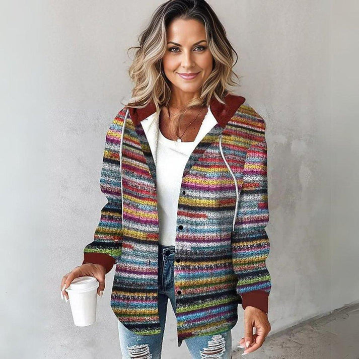 Wide-Stripe Knit Cardigan in Multicolour for Women