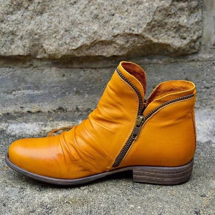 Zip-Up Ankle Boots with Block Heel for Women