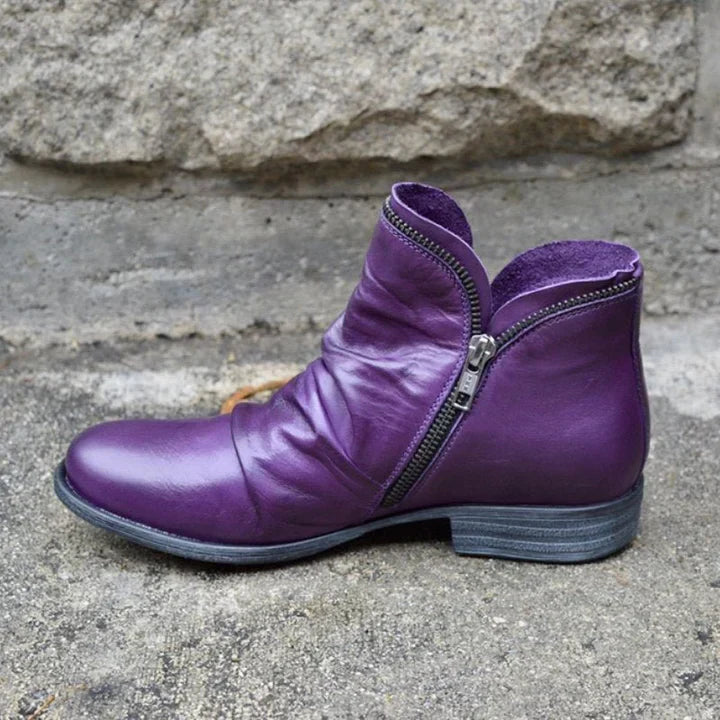 Zip-Up Ankle Boots with Block Heel for Women