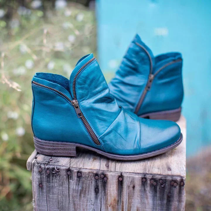 Zip-Up Ankle Boots with Block Heel for Women