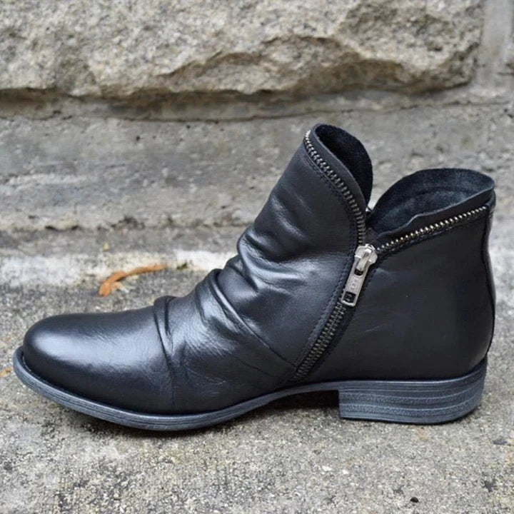Zip-Up Ankle Boots with Block Heel for Women