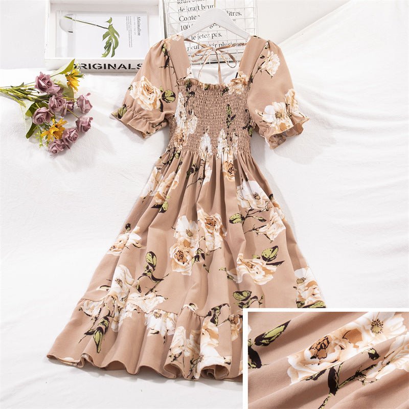 The Summer Bloom Midi Dress for Women - Khaki Snow Lotus