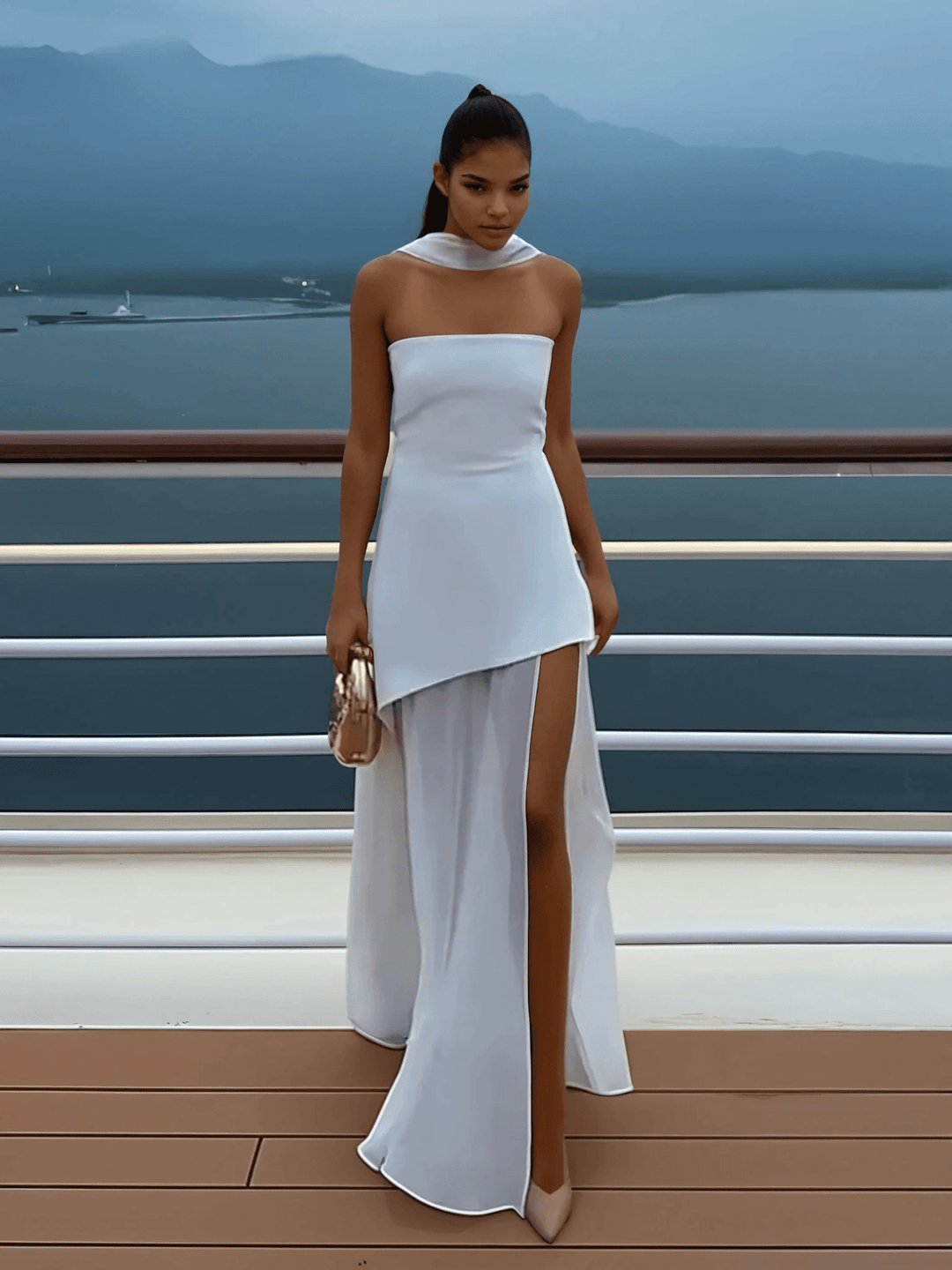 Aconitum Strapless Maxi Dress with Scarf for Women