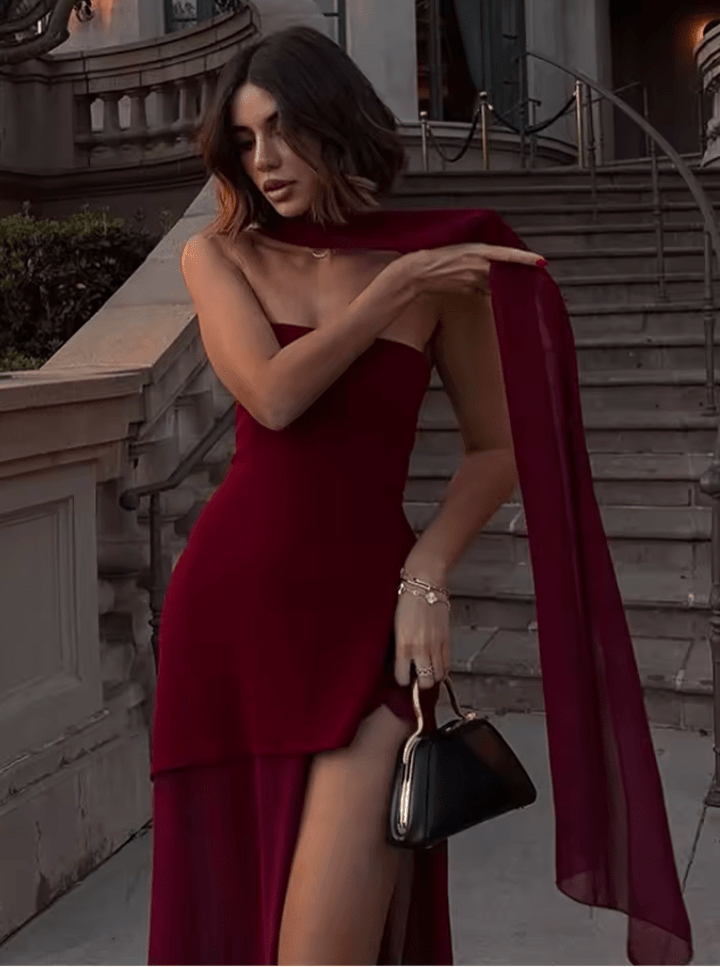 Aconitum Strapless Maxi Dress with Scarf for Women - gallery