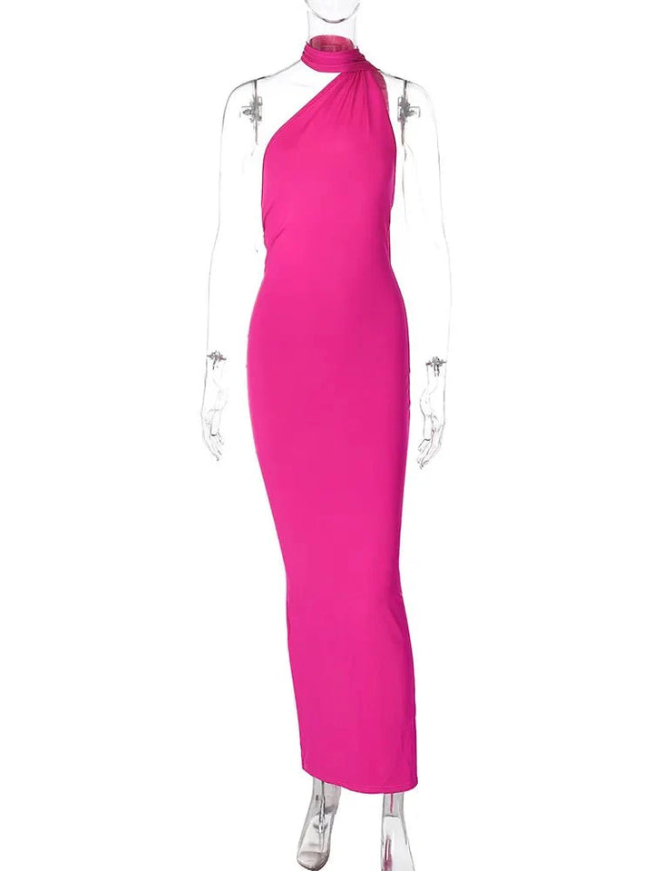 One Shoulder Backless Adjustable Scarf Loop Ruched Sexy Maxi Dress - gallery