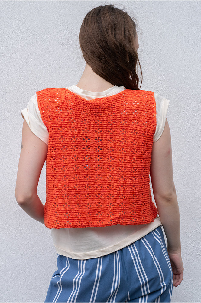 Orange Knit Bow Top for Women - gallery