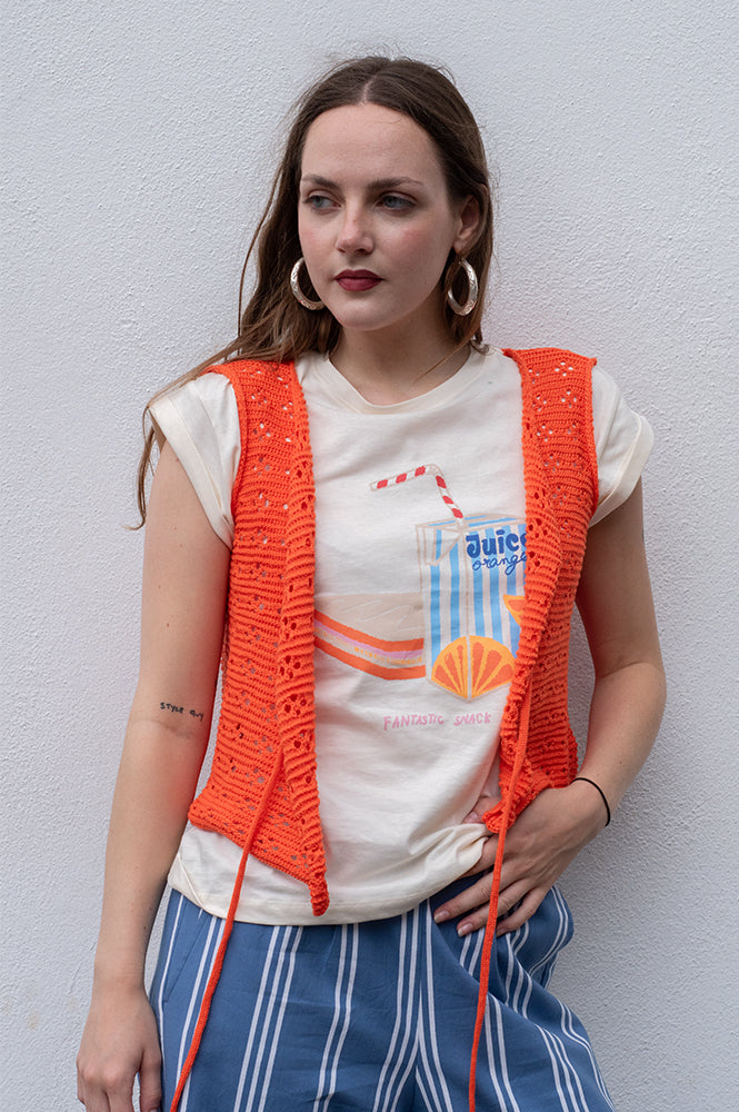 Orange Knit Bow Top for Women - gallery