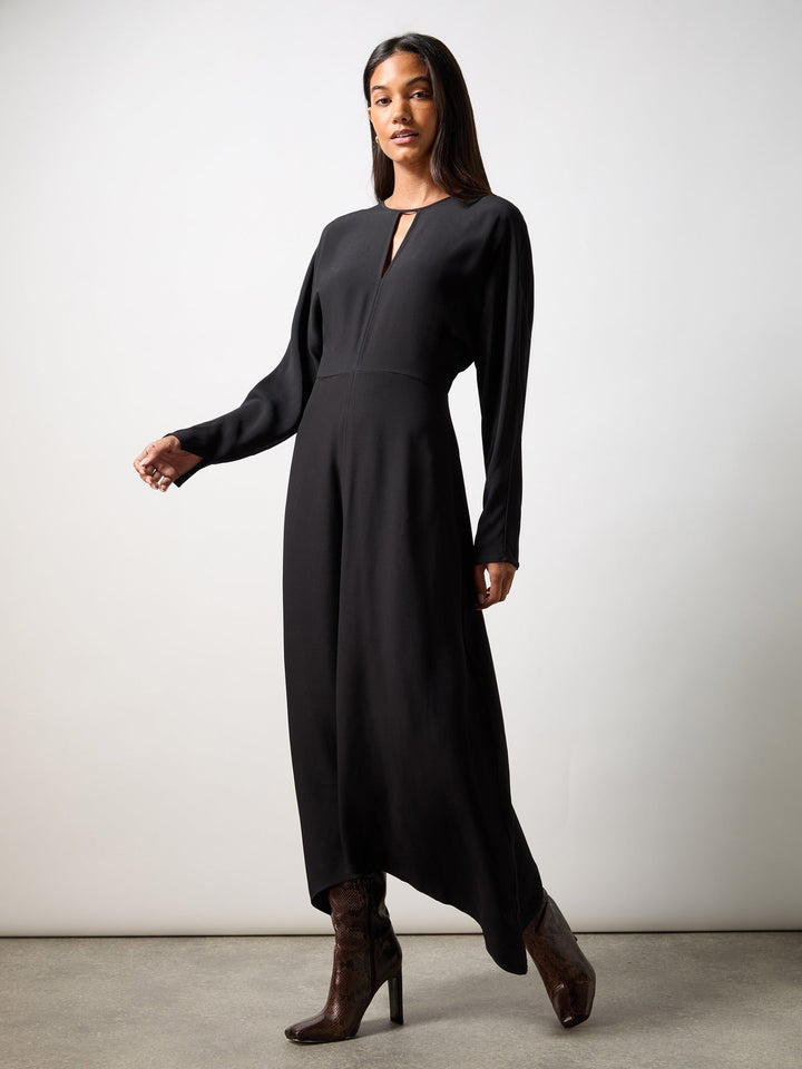 Petite Black Crepe Keyhole Midi Dress — gallery