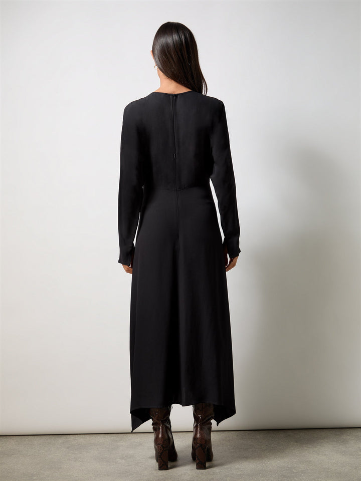 Petite Black Crepe Keyhole Midi Dress — gallery