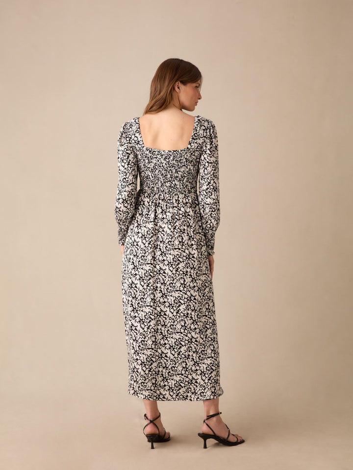 Petite Mono Floral Print Shirred Midaxi Dress — gallery