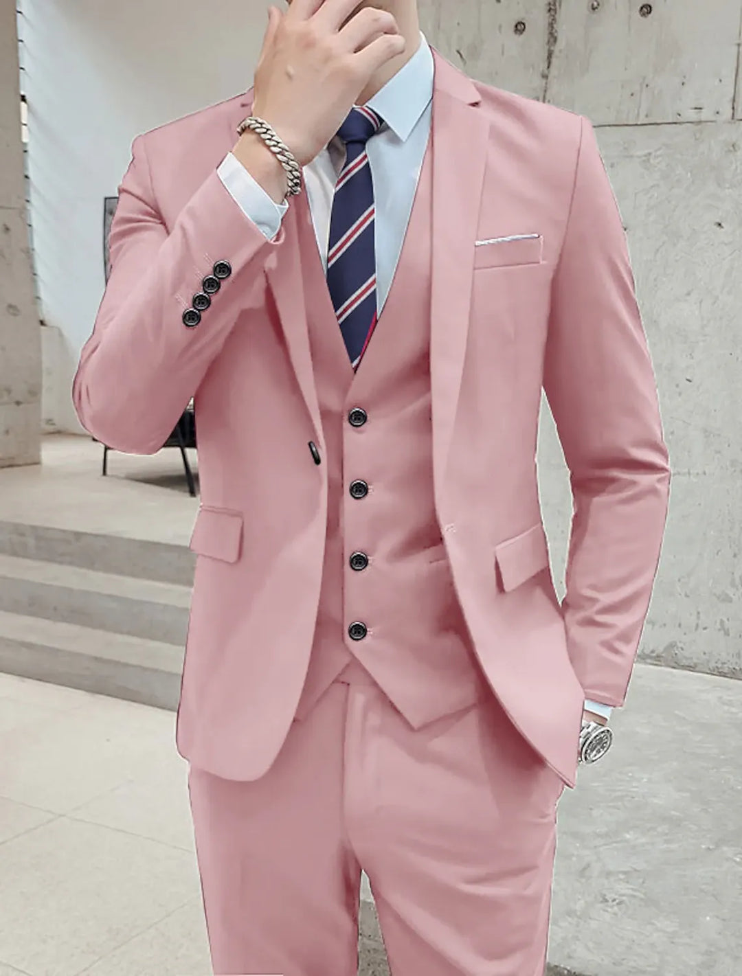 Wedding Business Formal Three-Piece Suit for Men - Pink