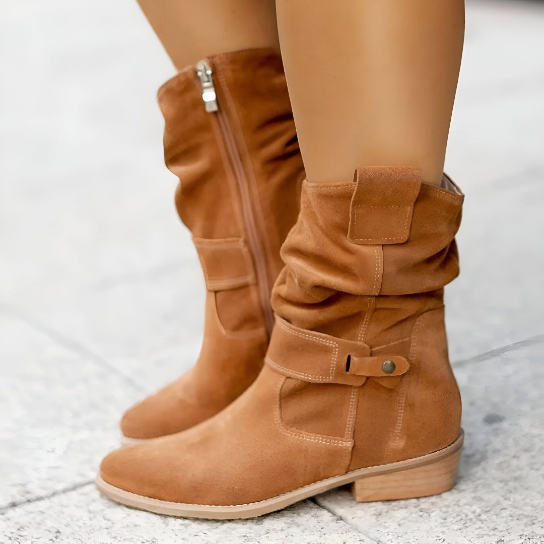 Suede-Imitation Leisure Boots Featuring a Plush Lining