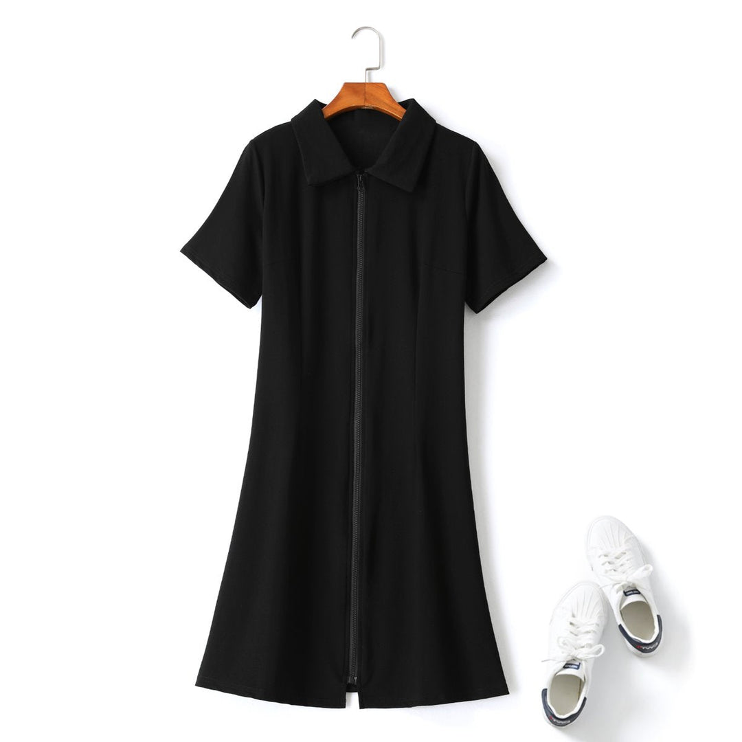Etney Plus Size Black Polo T Shirt Dress for Women