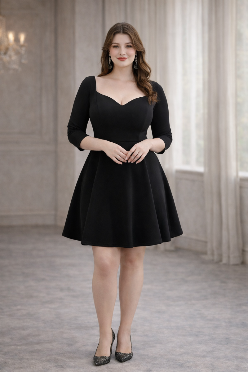 Isadora Plus Size Sweetheart Black Fit & Flare Dress for Women