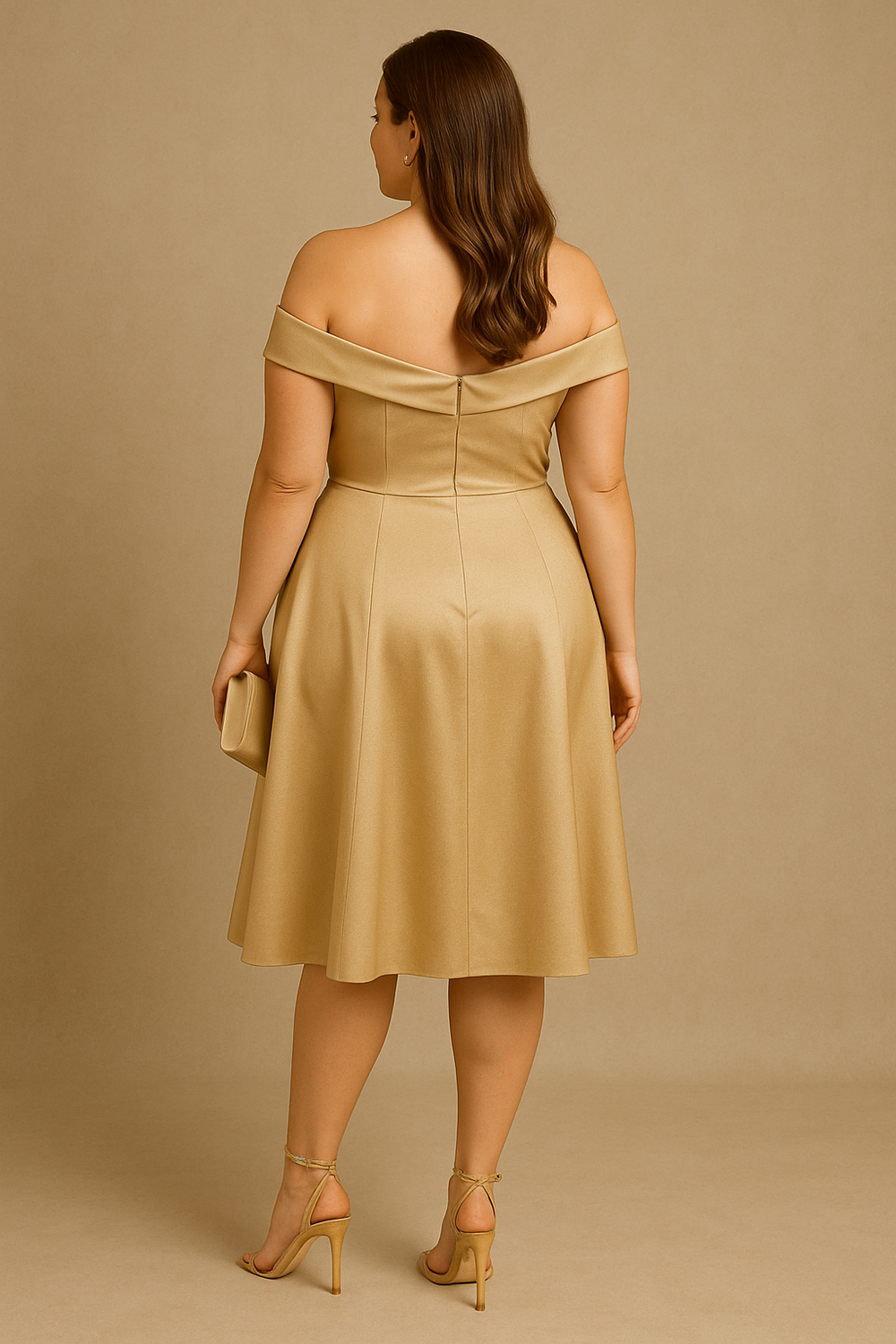 Aksana Plus Size Champagne Wedding Guest Dress for Women - gallery