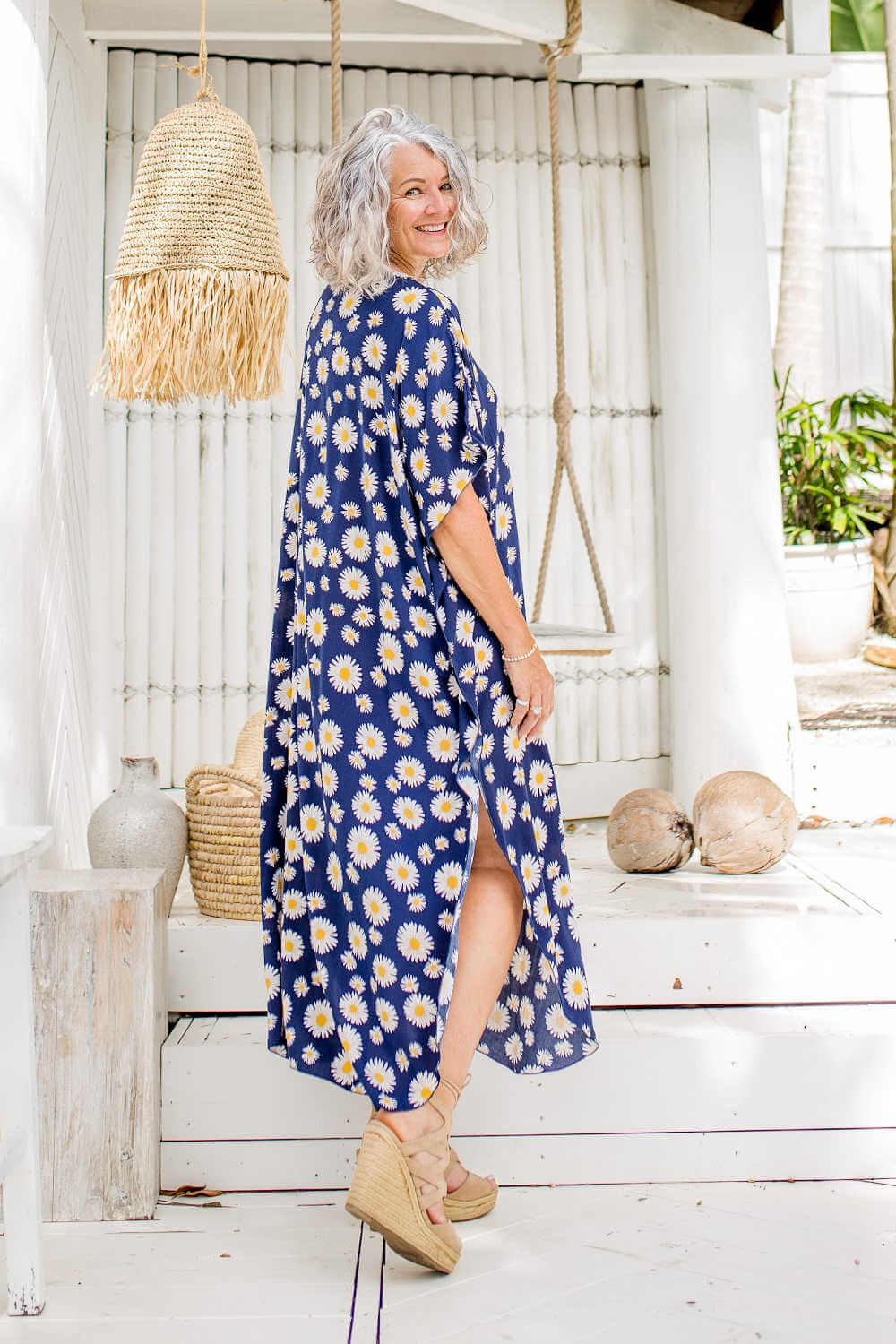 Blue Sunflower Long Kaftan Dress — gallery