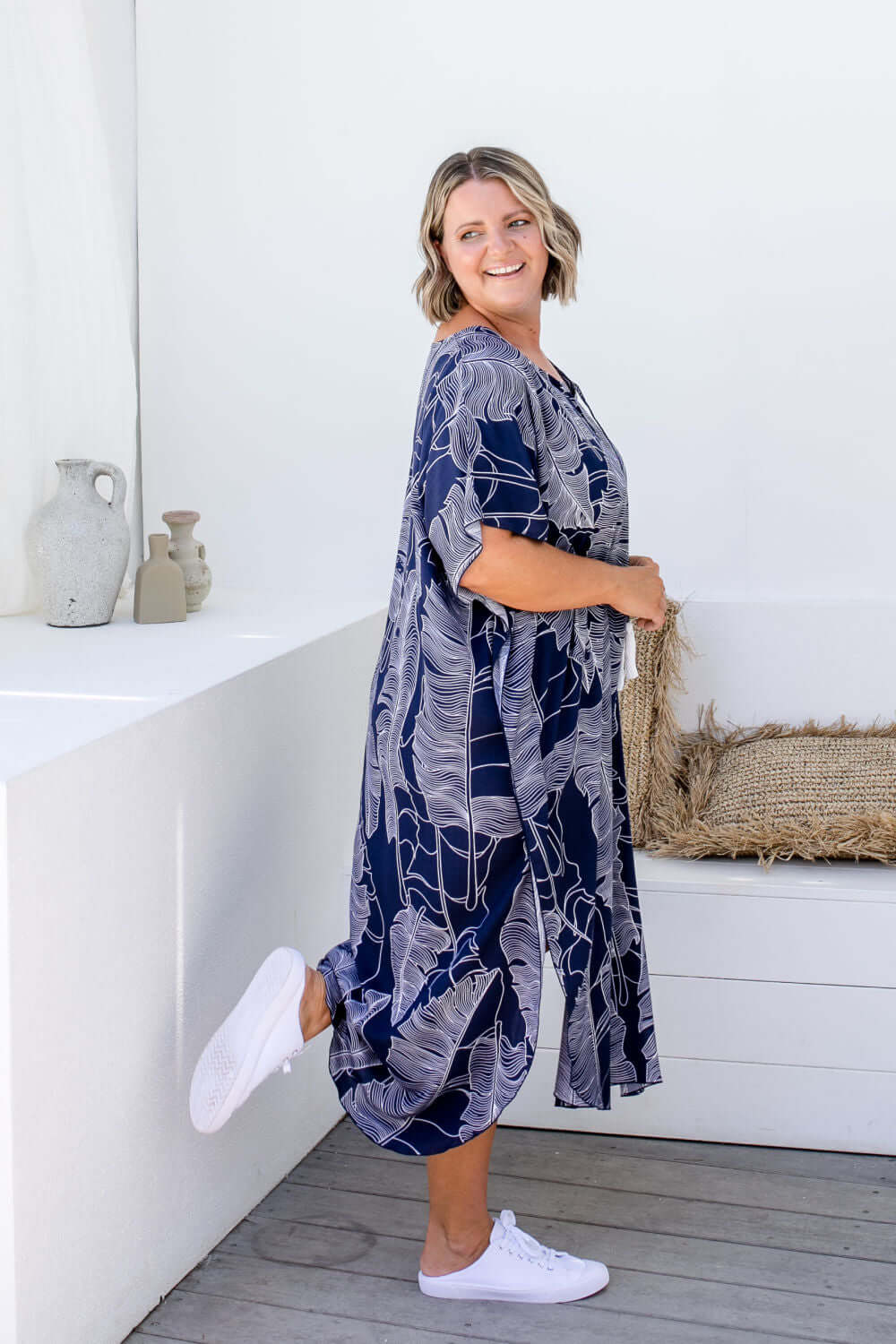 Long Kaftan Dress - Blue Leaf — gallery