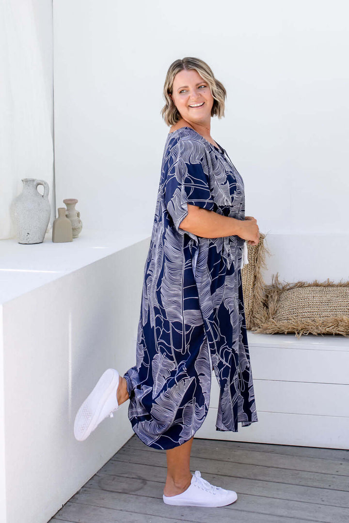 Long Kaftan Dress - Blue Leaf — gallery