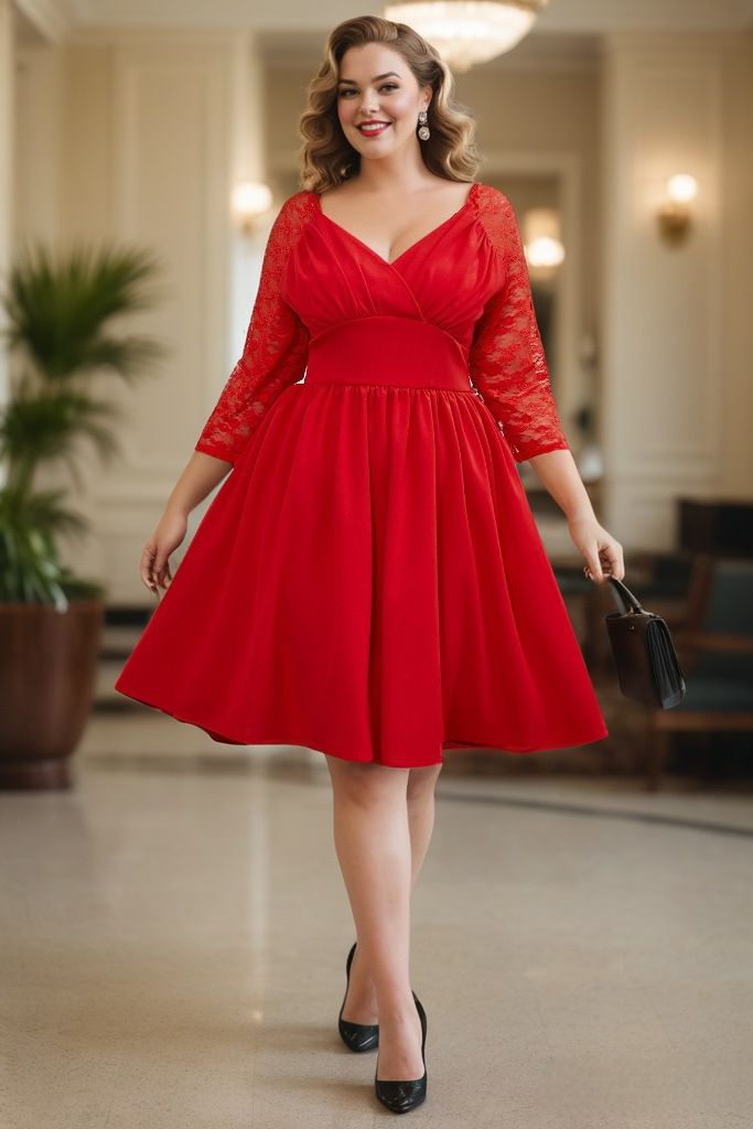 Daphne Plus Size Red Pin Up Cocktail Dress for Women
