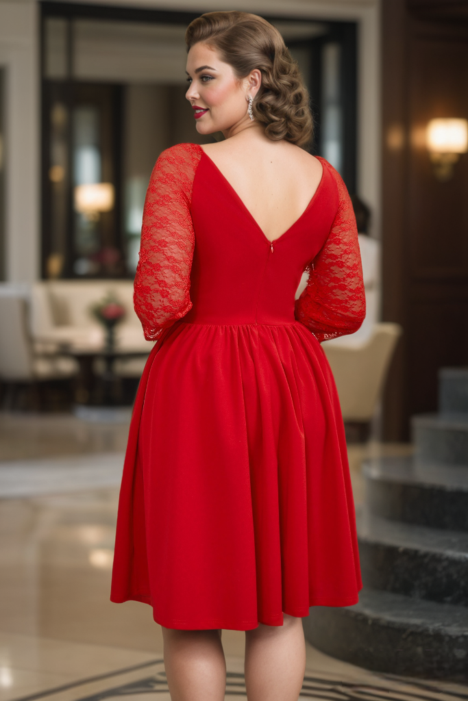 Daphne Plus Size Red Pin Up Cocktail Dress for Women - gallery