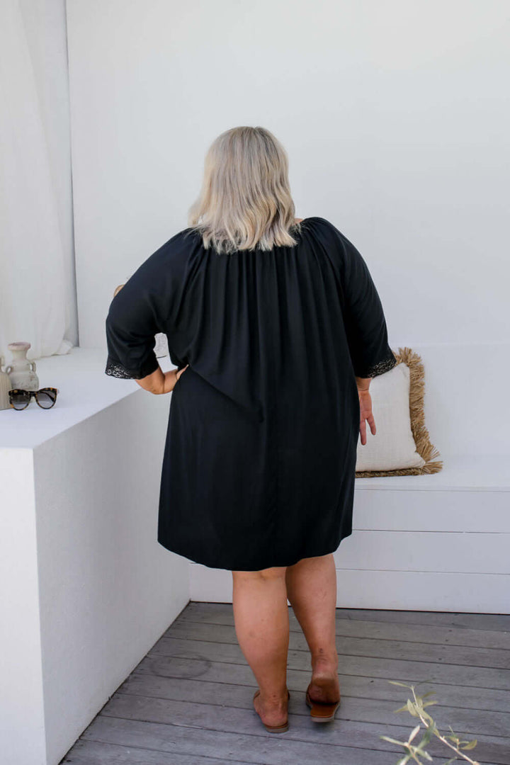 Short Kaftan Dress - Black Lace Trim — gallery