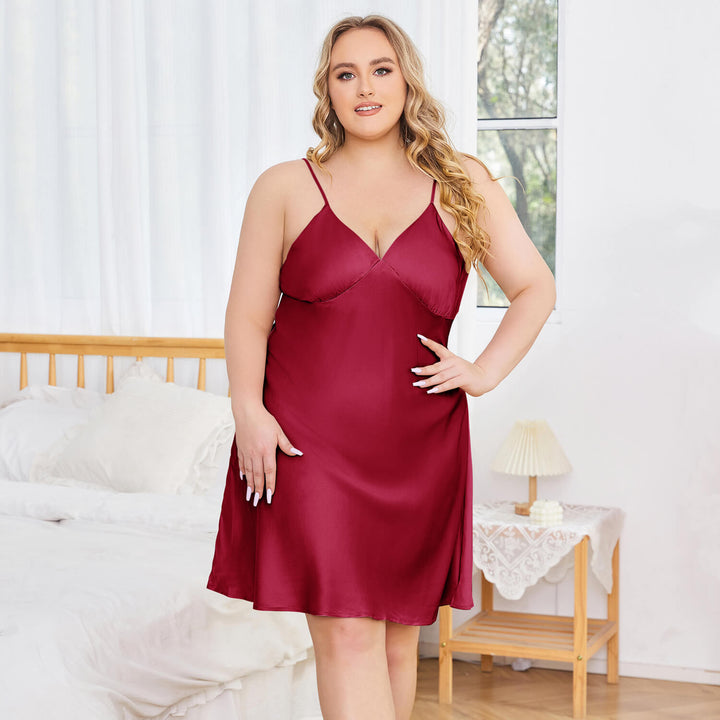 Plus Size Silk Nightgown V Neck Pure Silk Slip Dress — Claret