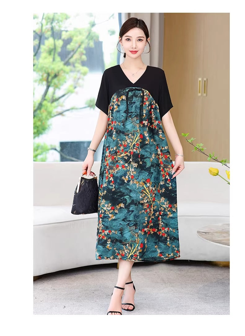 Plus Size V-Neck Oriental Hanbok Style Dress for Women