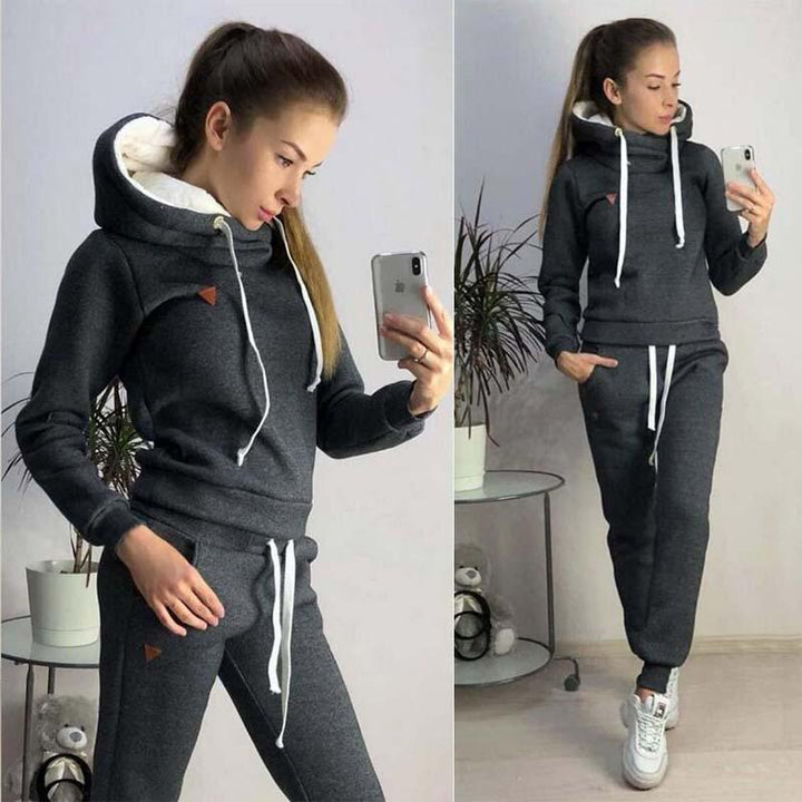 Cosy Brushed-Fleece Athletic Jogging Set for Women