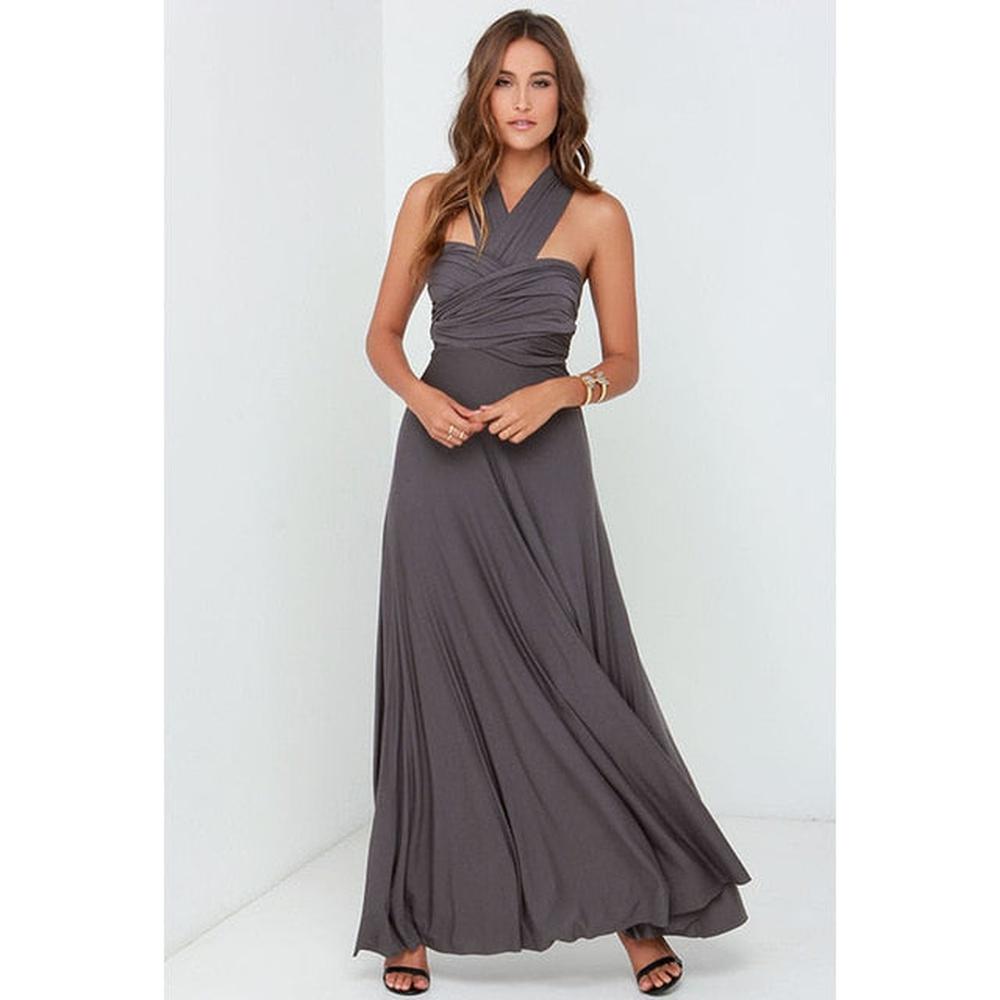 Multiway Wrap Convertible Boho Maxi Club Red Dress for Women - Dark Grey