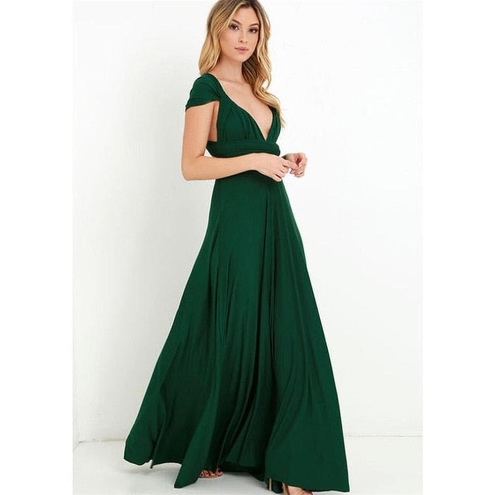 Multiway Wrap Convertible Boho Maxi Club Red Dress for Women - Green