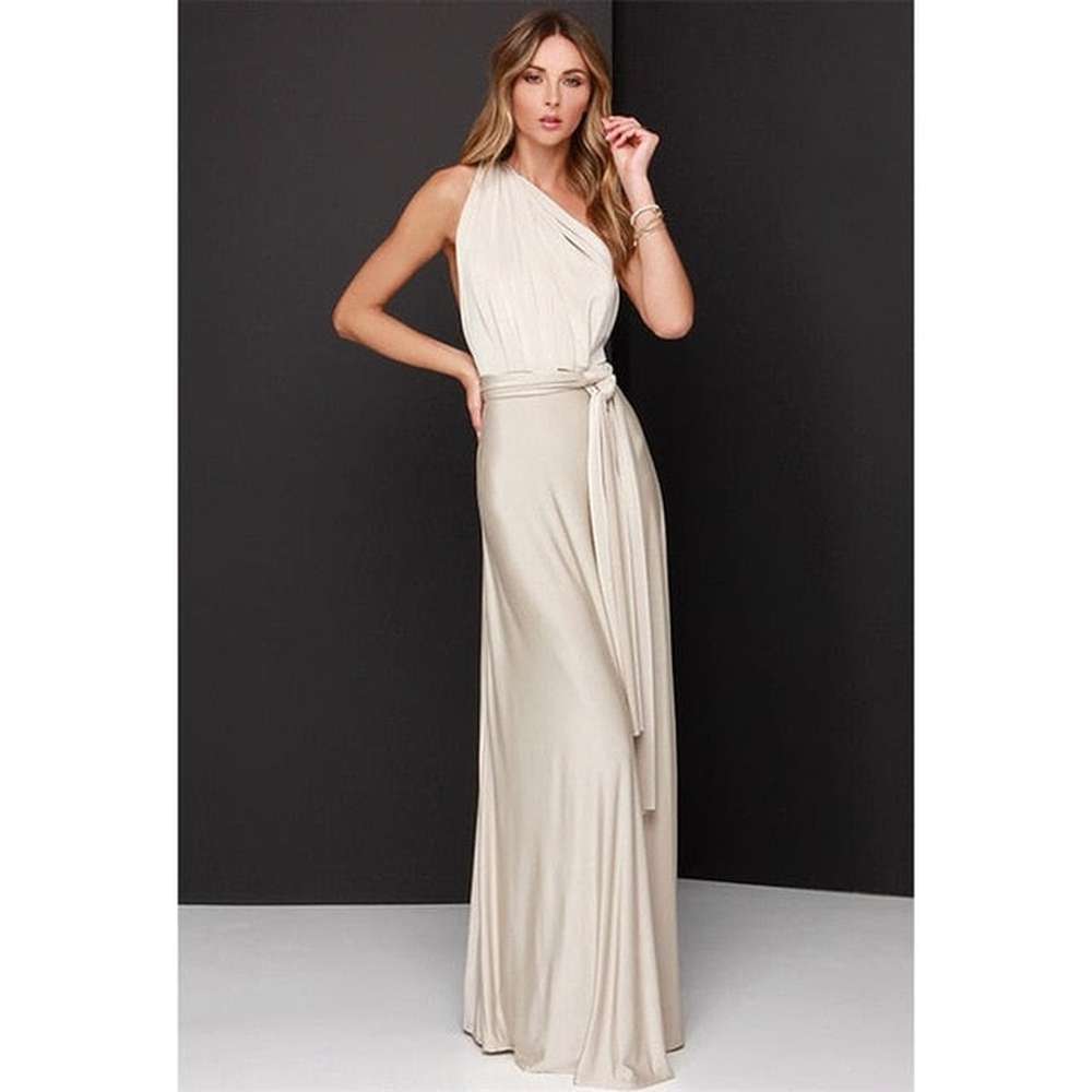 Multiway Wrap Convertible Boho Maxi Club Red Dress for Women - Ivory
