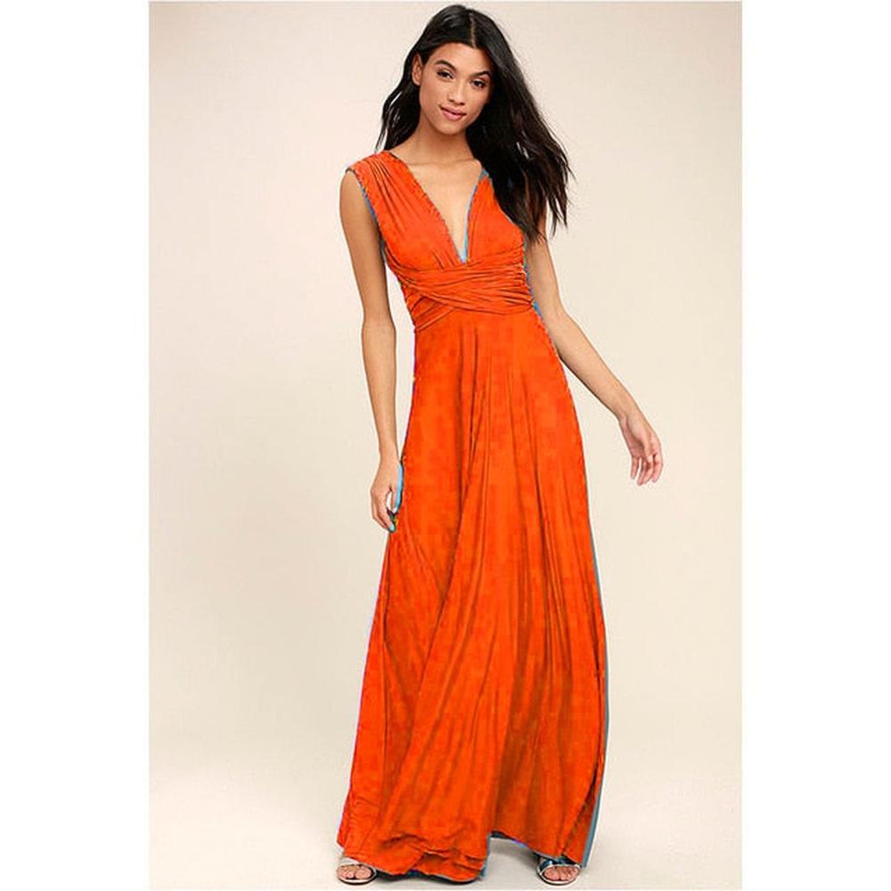 Multiway Wrap Convertible Boho Maxi Club Red Dress for Women - Orange