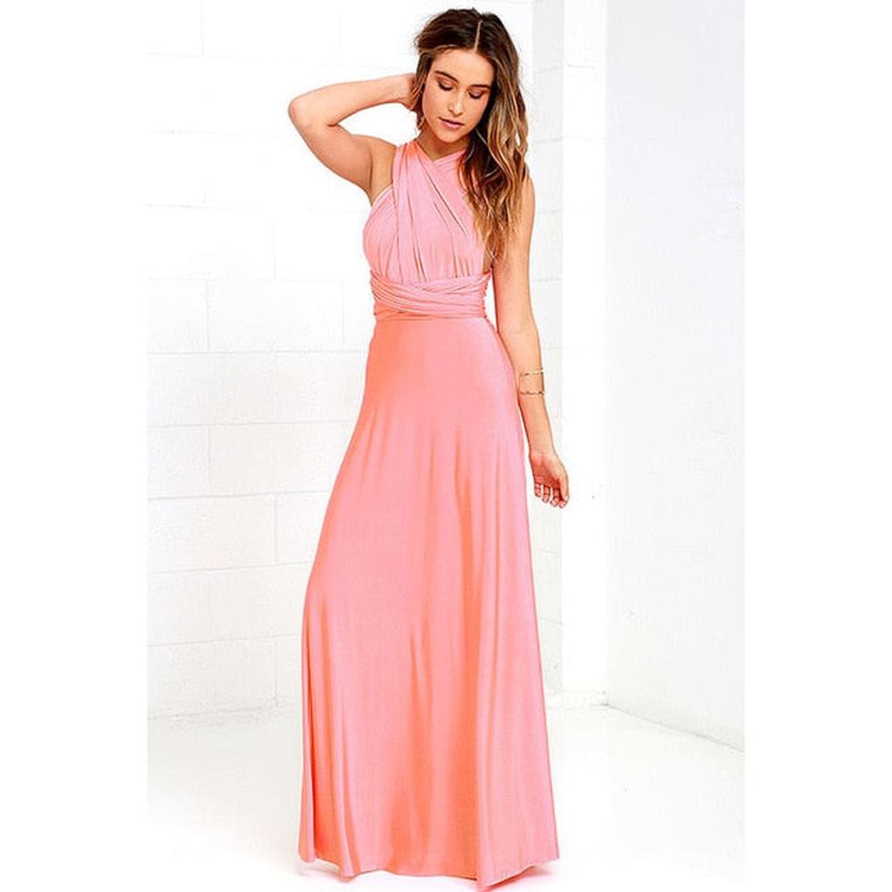 Multiway Wrap Convertible Boho Maxi Club Red Dress for Women - Pink