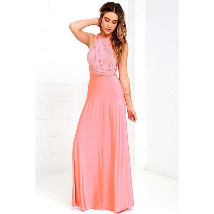 Multiway Wrap Convertible Boho Maxi Club Red Dress for Women - Pink