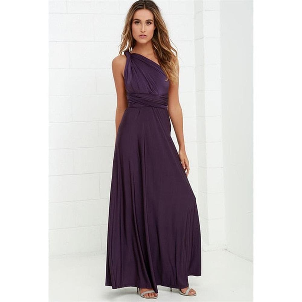 Multiway Wrap Convertible Boho Maxi Club Red Dress for Women - Purple