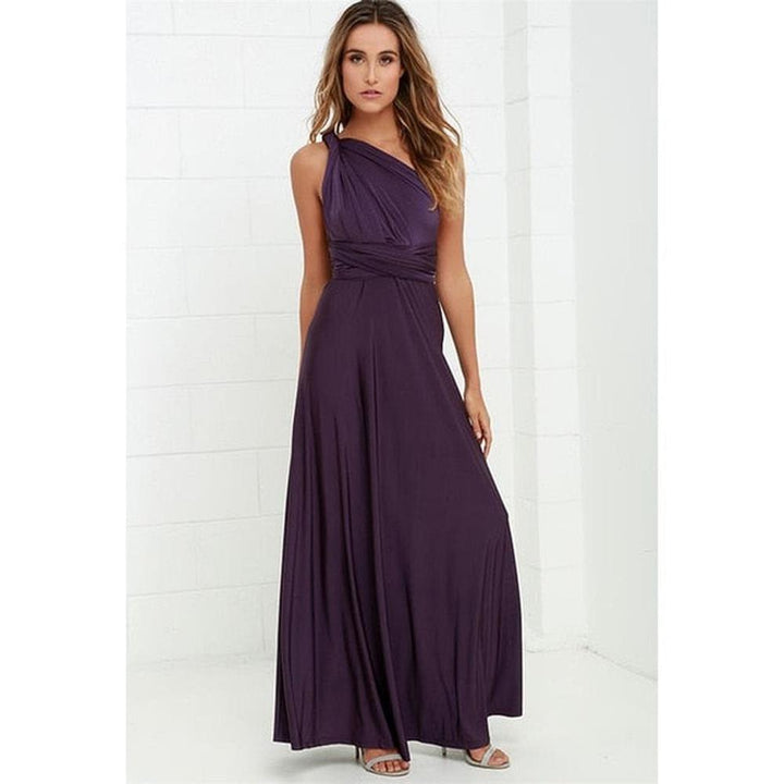 Multiway Wrap Convertible Boho Maxi Club Red Dress for Women - Purple