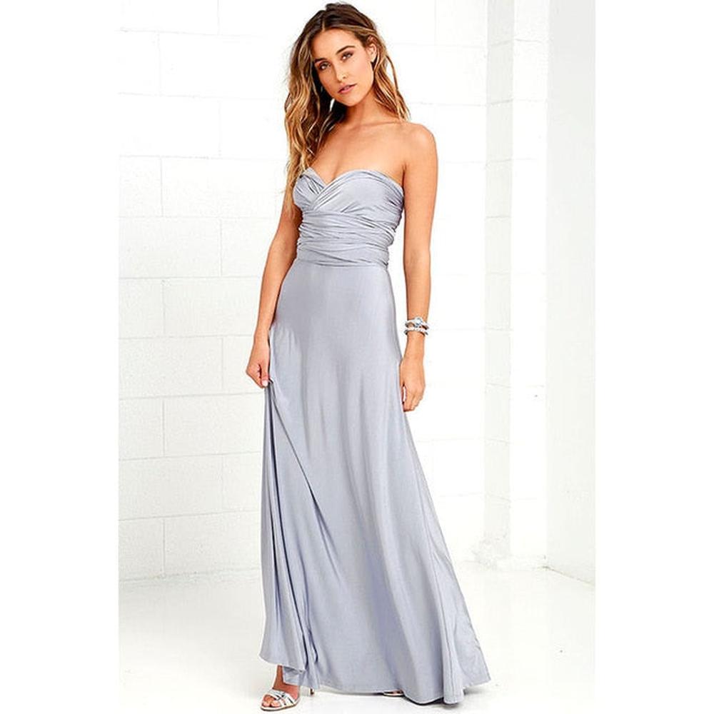 Multiway Wrap Convertible Boho Maxi Club Red Dress for Women - Silver